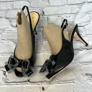 Kate spade black leather heels with bow